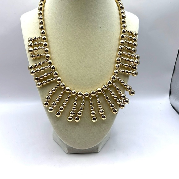 Banana Republic Gold Tone Geometric Bib Necklace Beaded Balls - Picture 2 of 10